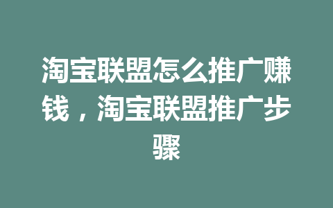 淘宝联盟怎么推广赚钱，淘宝联盟推广步骤